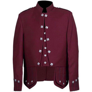 Veste de kilt traditionnelle doublette bordeaux foncé avec gilet en laine OEM ODM pour hommes, idéale pour les bagpipeurs écossais et les batteurs de groupe - Product Image 1