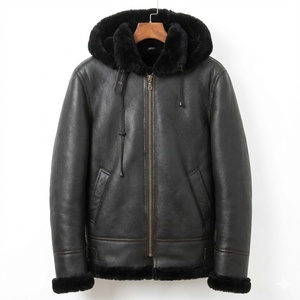 Leather <b>fur</b> Men's Sheepskin Real Leather Jacket Coat Bomber Flying Shearling Zipper Closure Moto & Biker Jackets - Product Image 1
