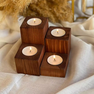 Hot Selling Set of 2 Wooden <b>Candle</b> Pillar Holder Modern Design Natural Colour <b>Taper</b> <b>Candle</b> Holder for Christmas Decoration - Product Image 6