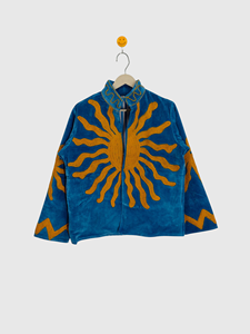 Hand Embroidered Sun Pattern Mandarin Collar Velvet Jacket Full Sleeve Boxy Fit Adult Autumn Wear - Product Image 2