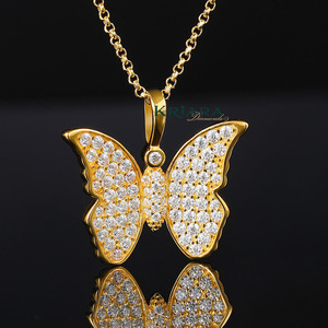 Pendentif Papillon Hip Hop Plaqué Or avec Diamants de Laboratoire Ronds Brillants Sertis Pavé, Bijou Charme de Luxe pour Femme, Idéal Cadeau - Product Image 1