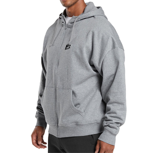 Sweat-shirts à capuche zippés 100 % coton personnalisés à épaules tombantes pour hommes, en molleton épais, style streetwear, vente en gros - Product Image 2