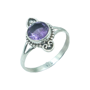Anillo de Amatista Natural, Plata de Ley 925, Diseño Hecho a Mano con Cuentas, Corte Redondo, Gema Púrpura, Anillo para Mujer, Joyería Boho, Venta al Por Mayor - Product Image 1