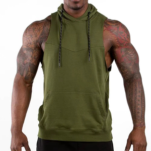 Débardeur à capuche sans manches pour homme en mélange de coton avec cordon de serrage, idéal pour la gym et l'entraînement, vente en gros personnalisée - Product Image 3