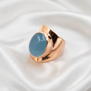 Blue Chalcedony Oval Cabochon <b>Ring</b> 925 Sterling <b>Silver</b> Wide Band Statement <b>Ring</b> Minimalist Handmade Jewelry Gift for Him <b>Men</b> Her - Product Image 2