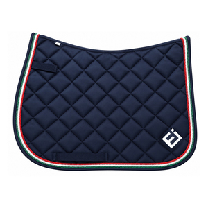 Tapis de selle de dressage bleu marine matelassé avec bordure rouge, blanc et verte, doublure polaire, pour compétition - Product Image 1