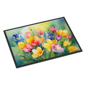 Paillasson aquarelle Freesias antidérapant lavable à poils bas 24H X 36W tapis d'entrée intérieur et extérieur pour porte d'entrée - Product Image 1