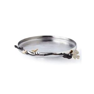 Bandeja de Servicio de Metal Plateado de Lujo, Hecha a Mano, con Diseño de Ramas de Flores, Plato Redondo Decorativo, Venta al por Mayor, Decoración para Bodas y Hogar, Bandeja para Joyas - Product Image 1