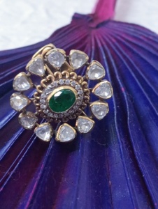 Amaira Jewels Classic Floral Oval <b>Cocktail</b> <b>Ring</b> Green Doublet Stone <b>Gold</b> Plated Women Wedding Jewelry Adjustable - Product Image 1