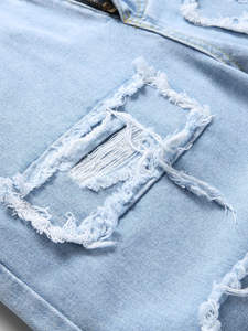 Jean en denim décontracté pour homme, coupe droite, légèrement déchiré, respirant, écologique, confortable, taille ajustée, coupe classique - Product Image 2