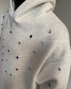 Custom Heavyweight Rhinestone Gemstone Oversized Pullover Hoodie Vintage Heather <b>Grey</b> Crystal Studded Streetwear <b>Sweatshirt</b> - Product Image 2