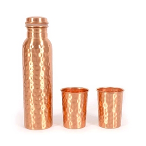 Juego de Botella de Agua de Cobre Puro Martillado con 2 Vasos a Juego y Caja de Regalo Negra con Forro de Satén Premium para la Buena Salud - Product Image 2