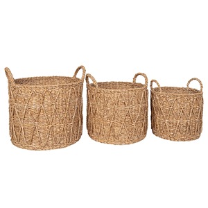Ensemble de 3 paniers en jonc de mer avec motif diamant, paniers de rangement faits à la main, vente en gros, écologiques, fabriqués au Vietnam - Product Image 2
