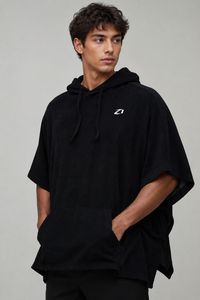 Sudadera Negra de Manga Corta para Hombre, Felpa Francesa, Hombros Caídos, Bolsillo Canguro, Logotipo Personalizado, Proveedor OEM, Primavera Otoño - Product Image 2