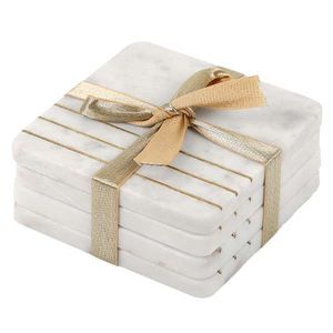 Trending Design <b>Marble</b> <b>Coaster</b> With Brass Strip Stone <b>Coaster</b> With Brass Mats & Pads At very low affordable Price - Product Image 3
