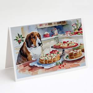 Whimsical Basset Hound Christmas Cookies A7 Tarjetas de felicitación Paquete de 8 tarjetas de nota en blanco con sobres Tamaño 5x7 - Product Image 1