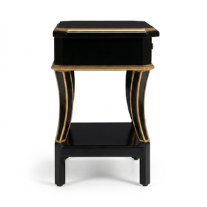 Chinese Style Solid Wood <b>Nightstand</b> with Gold Floral Inlay 1-Drawer Storage Modern Bedroom Furniture - Product Image 2