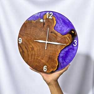 Purple Epoxy Wooden Wall <b>Clock</b> Unique Live Edge Resin Wall Art Handmade Rustic Home Decor One-of-a-Kind Timepiece. - Product Image 4