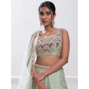 Stunning Pista Green <b>Sequins</b> Georgette Traditional Lehenga Choli for Women - Product Image 4
