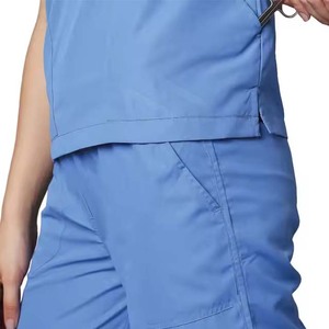 Ensemble de blouses et pantalons d'hôpital pour femmes, bleu, col en V, en coton et polyester tissé, couleur unie, avec détection d'aiguilles - Product Image 4