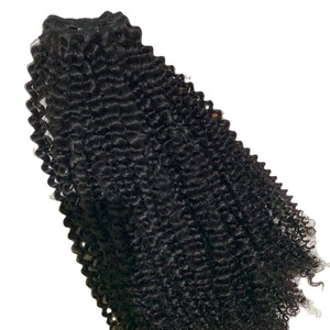 Kinky Curly Hair Extensions Human Hair Thick Voluminous Natural Black <b>Clip</b>-In Hair Piece for Women - Product Image 6