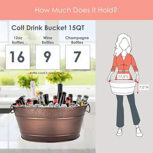 ถังน้ำแข็งโลหะเคลือบสังกะสีลายตอก พร้อมหูหิ้ว สำหรับงานปาร์ตี้ บาร์ และตกแต่งบ้าน - Product Image 3