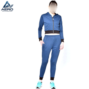 <b>Top</b> Product Zipped Style Long Sleeve <b>Cropped</b> <b>Top</b> And Trousers 2 Pcs Set, Best Material Women Casual Wear Tracksuits - Product Image 1