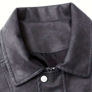 เสื้อแจ็คเก็ตหนัง PU สำหรับผู้ชาย สีพื้น ปกคอพับ ปิดด้วยซิป สวมใส่สบายๆ ในฤดูใบไม้ร่วง ทรงปกติ - Product Image 3