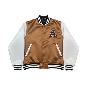 แจ็คเก็ตบอมเบอร์ผ้าซาตินลำลอง แจ็คเก็ตวาร์ซิตี้ผ้าซาตินแบบสั่งทำ แจ็คเก็ตเบสบอลปักอักษร แจ็คเก็ตเลตเตอร์แมนแบบยูนิเซ็กซ์ - Product Image 5