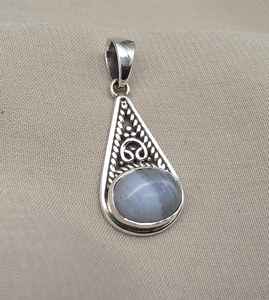 Colgante de Ágata Azul con Encaje, Plata de Ley 925, Joyería Hecha a Mano, Collar de Piedra Preciosa Natural Única para Mujer y Hombre, Regalo - Product Image 2