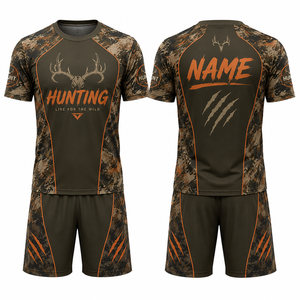 Ensemble de chasse floral MEGAMAPLE pour homme : chemise à manches courtes et short en polyester respirant pour l'été et les activités de plein air - Product Image 1