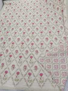 Hand Block Printed Cotton <b>Quilt</b> 225x270 cm King Size Reversible <b>Bedding</b> Blanket Handmade Lightweight Bedspread Export Quality - Product Image 2