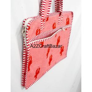 Handmade Classy Modern Laptop Bag 100% Cotton Hand Block <b>Print</b> Quilted Zipper Closure <b>Large</b> Breathable Lightweight - Product Image 3
