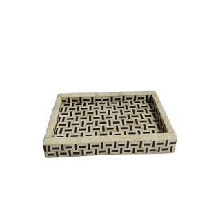 Bandeja rectangular de madera sofisticada con diseño de incrustaciones de hueso intrincado elegante bandeja de servicio de decoración de boda y hogar hecha a mano - Product Image 1