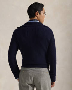 Pull en maille texturé bleu marine pour homme, col mandarin, demi-zip, style décontracté chic, idéal pour l'automne - Product Image 4