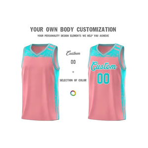 Ensemble de maillots de basket-ball unisexes personnalisés rose et turquoise, col en V, sans manches, sublimé, respirant, en mesh, pour adultes, toutes saisons - Product Image 4