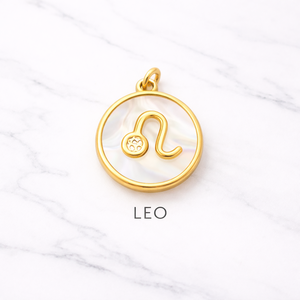 Collier Pendentif Zodiaque Lion Plaqué Or 24 carats en Laiton avec Nacre, Breloque Horoscope, Bijou Astrologique Minimaliste, Cadeau - Product Image 1
