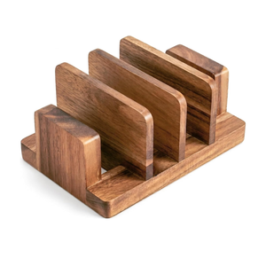 Wholesale Natural Acacia Wooden Cutting Board Holder Organizer <b>Rack</b> for Lids, <b>Dish</b>, Plate, and Cookbook from Vietnam - Product Image 1