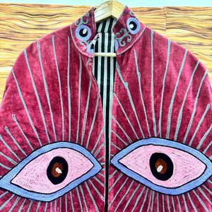 Chaqueta de terciopelo bordada con ojo turco para mujer, estilo bohemio, oversize, abrigo llamativo, prenda exterior artística vintage - Product Image 2