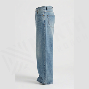 Jean en denim délavé coupe droite taille haute pour homme, coupe ample, en coton, style décontracté printemps - Product Image 3