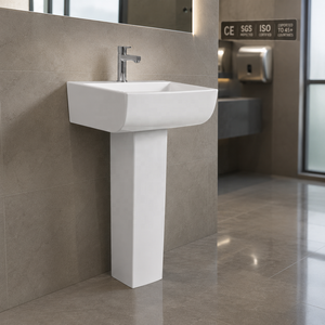 Lavabo de Pedestal Rectangular con Grifo de un Solo Orificio, Diseño Minimalista, Desagüe de Suelo, Capacidad de 12L, Acabado Pulido - Product Image 2