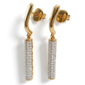 Pendientes de Oro Amarillo de 14 Quilates con Diamantes Cultivados en Laboratorio de 1.08 Quilates, Certificados por IGI, Modelo Barra Colgante - Product Image 1
