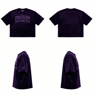 T-shirt décontracté de luxe en velours avec logo gothique en strass, style streetwear urbain hip-hop, 100% coton, coupe oversize MALUZA INDUSTRIES - Product Image 6