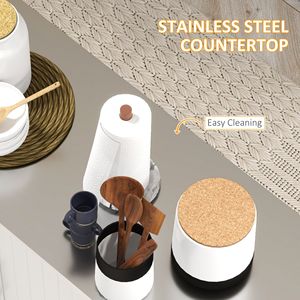 Carrello da Cucina Moderno Bianco con Piano in Acciaio Inox, 3 Cassetti, Portaspezie e Portasciugamani, Design in Legno - Product Image 6