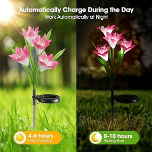 Set di 4 Luci Solari Decorative da Giardino, 16 Grandi Gigli Artificiali con Luci LED Multicolore Cangianti, Temperatura Colore 3000K - Product Image 5
