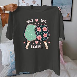 Camiseta de Mujer con Diseño de Pickleball, Amor y Paz, Tejida, Estampada, 100% Algodón, Corte Cómodo - Product Image 2