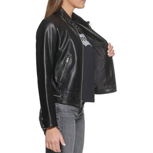 Chaqueta de Motocicleta de Piel de Oveja para Mujer, con Cinturón, Cuello Alto, Cálida para Invierno, Manga Larga, Estilo Corto - Product Image 4