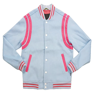 Veste varsity en mélange de laine pour homme Light Blue Konus en bleu avec bordure contrastante à rayures rouges - Product Image 2