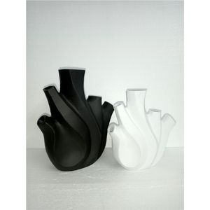 Vase en métal noir mat et blanc en forme de cœur, style anatomique, en fer, pot de fleurs créatif multi-ouvertures pour mariage minimaliste - Product Image 1