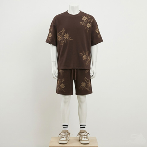 เสื้อยืดถักลายปักสไตล์วินเทจใหม่สำหรับฤดูร้อน พร้อมกางเกงขาสั้น ชุดเซ็ตสำหรับผู้ชาย มีซิปและกระเป๋า สไตล์อเมริกัน - Product Image 6